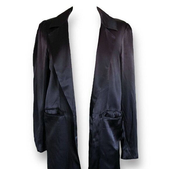 Fame and Partners x Free People Womens Axel Blazer Sz 0 Black Satin Oversized - Picture 4 of 11